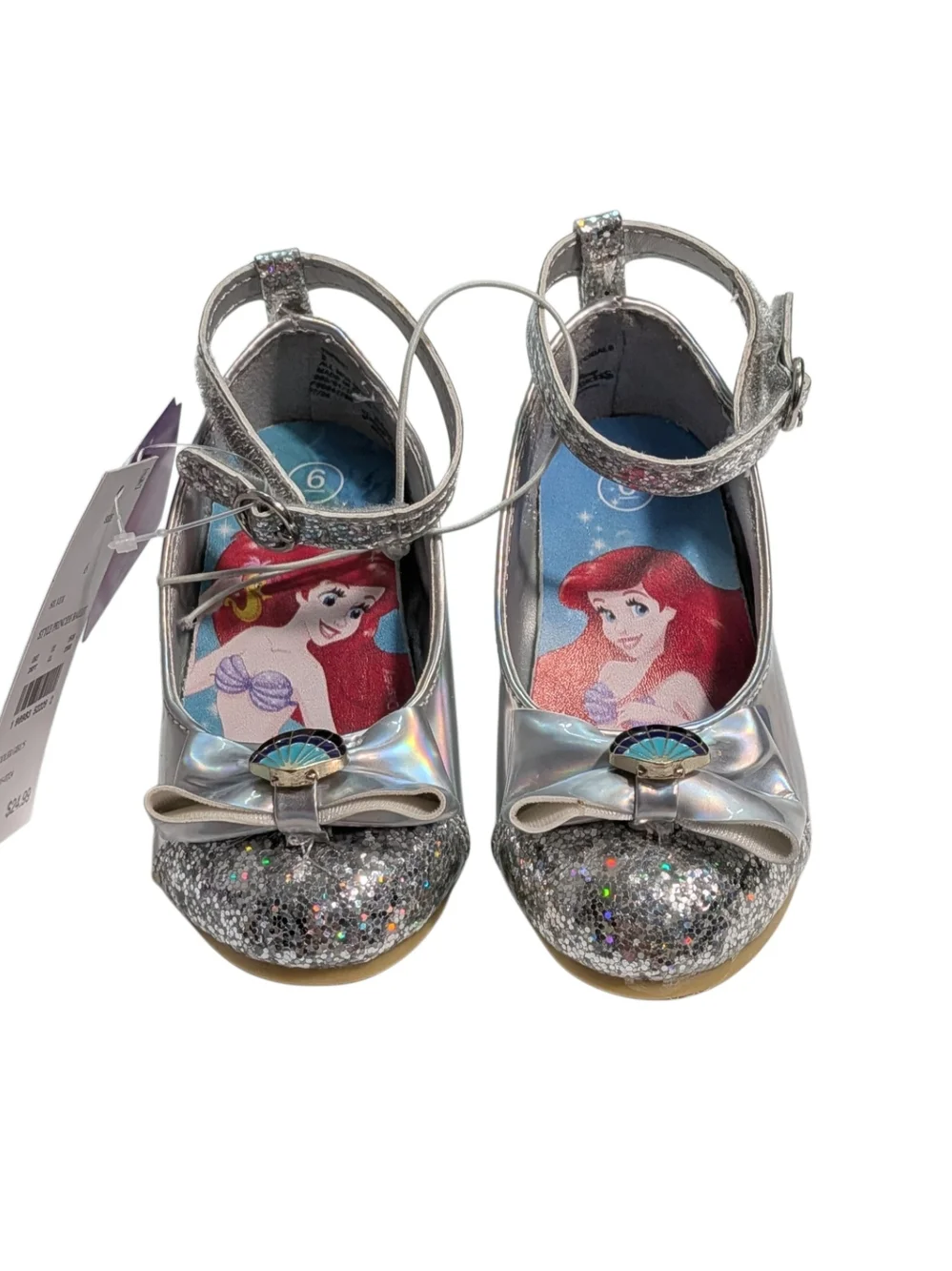 Disney Princess Ariel Silver Glitter Ballet Heels Toddler Girls Size 6 NWT Box